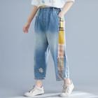 Plaid-panel Wide-leg Jeans As Shown In Figure - One Size