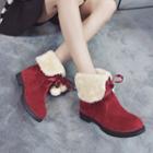 Faux Suede Ribbon Fleece-lined Snow Boots
