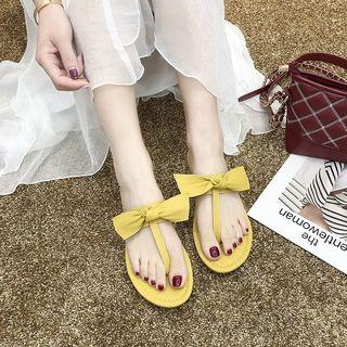 Ribbon Accent T-strap Flat Sandals