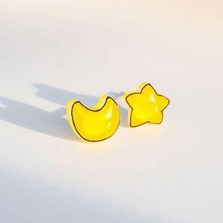 Asymmetrical Stud Earring 1 Pair - S925 Silver Stud - Yellow - One Size