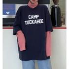 Turtleneck Mock Two-piece Printed T-shirt