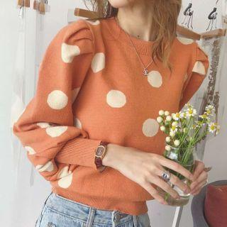 Puff-sleeve Dotted Cropped Sweater