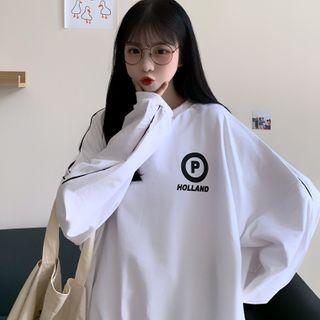 Contrast Trim Lettering Print Pullover