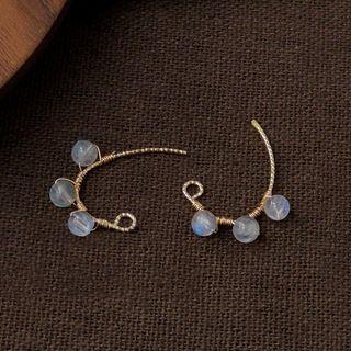 Gemstone Open Hoop Stud Earring 1 Pair - 1879 - White Bead - Gold - One Size