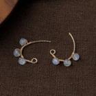 Gemstone Open Hoop Stud Earring 1 Pair - 1879 - White Bead - Gold - One Size