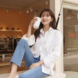 Basic Tab-sleeve Cotton Shirt