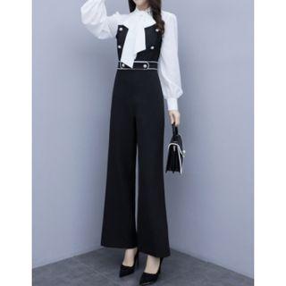 Lantern-sleeve Bow Accent Jumpsuit