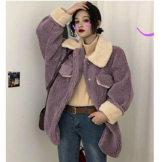 Color Panel Fleece Buttoned Coat