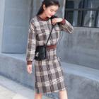 Set: Plaid Sweatshirt + Midi Skirt