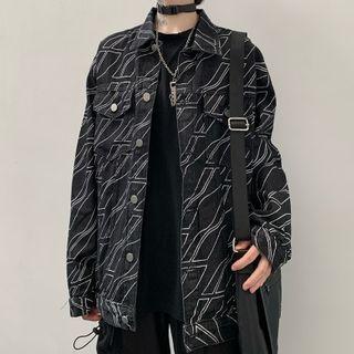 Graphic Print Denim Shirt Jacket