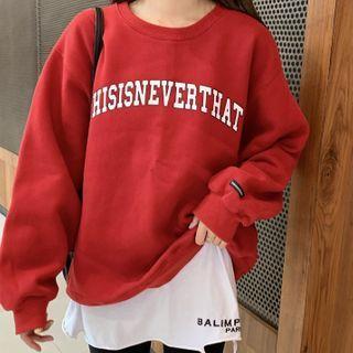 Distressed Lettering Long-sleeve T-shirt White - One Size