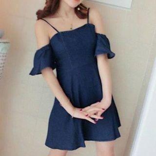 Off Shoulder A-line Denim Dress