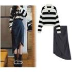 Collared Striped Sweater / Asymmetrical Skirt