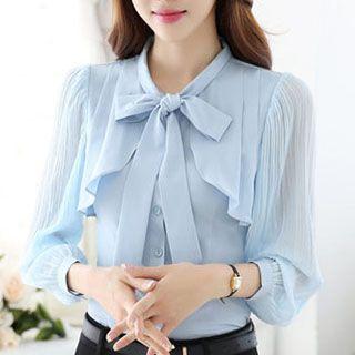 Frill Trim Bow Accent Long Shirt