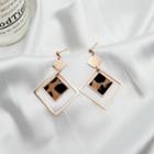 Stainless Steel Leopard Print Square Dangle Earring