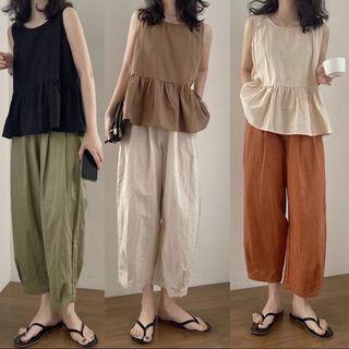 Plain Flowy Tank Top / Cropped Loose Fit Pants / Set