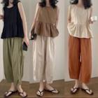 Plain Flowy Tank Top / Cropped Loose Fit Pants / Set