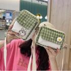 Plaid Panel Canvas Zip Crossbody Bag