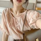 Short-sleeve Drawstring Blouse Light Pink - One Size
