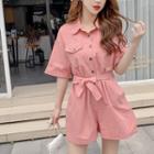 Short-sleeve Bow Waist Romper