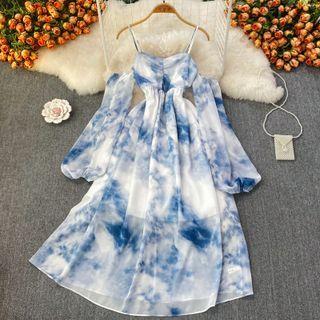 Cold Shoulder Tie Dye Chiffon Dress