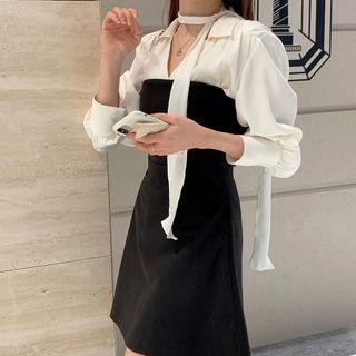 Collared V-neck Shirt / Mini A-line Tube Dress