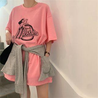 Printed Over Sized T-shit / Plain Shawl