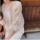 Plain Short-sleeve Drawstring Blouse As Shown In Figure - One Size