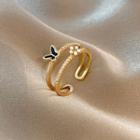 Butterfly Rhinestone Layered Open Ring J461 - Gold - One Size