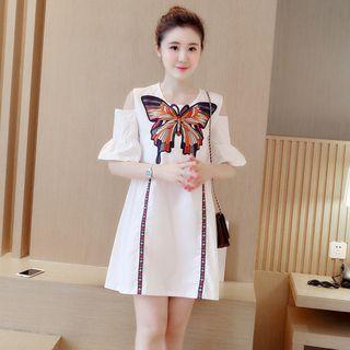 Butterfly Cutout Shoulder Frill Sleeve Dress