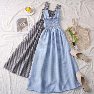 Sleeveless Checked Smocked A-line Dress