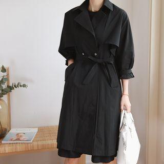 Tie-waist Flap Trench Coat
