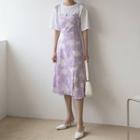 Tie-shoulder Slit Floral Long Dress Lavender - One Size