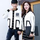 Couple Matching Striped Lettering Zip Jacket