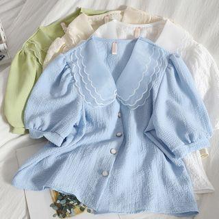 Puff-sleeve Double Collar Blouse