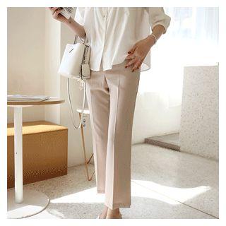 V-neck Pintuck-detail Blouse White - One Size