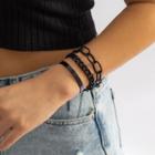 Set Of 3: Chunky Chain Alloy Bracelet / Bangle 3529 - Black - One Size