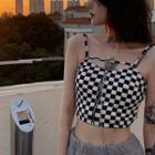 Checkered Zip Cropped Camisole Top
