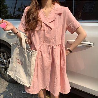 Short-sleeve Double-breasted A-line Shirtdress