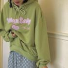 Faux Pearl Letter Embroidered Hoodie
