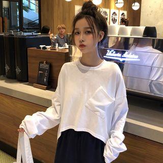 Plain Long-sleeve Pocketed T-shirt