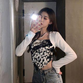Mock Two-piece Long-sleeve Print Top