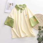 Short-sleeve Color Block Polo Shirt Almond - One Size