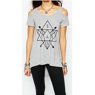 Cutout Shoulder Print Short-sleeve T-shirt