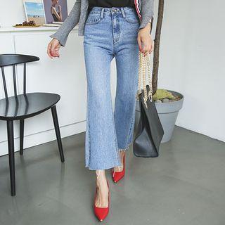 Slit Washed Semi Boot-cut Jeans