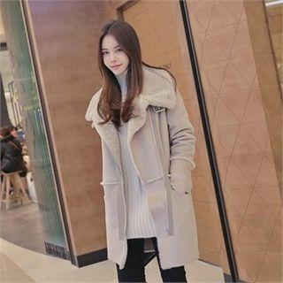 Funnel-neck Diagonal-zip Faux-shearling Jacket