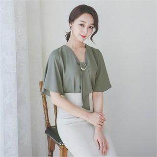 Faux-pearl Trim Brooch Top