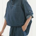 Set: Contrast Stitching Short-sleeve Elbow-sleeve Top + Shorts