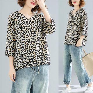 Leopard 3/4-sleeve T-shirt As Shown In Figure - One Size