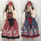 Strawberry Print Spaghetti Strap A-line Dress / 3/4-sleeve Blouse / Headscarf / Set